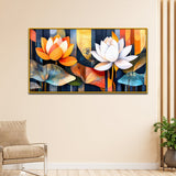 Multicolor Lotus Floral Vastu Canvas Wall Painting