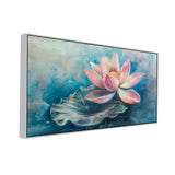 Elegant Floating Framed Abstract Pink Lotus Floral Vastu Canvas Wall Painting