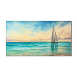Floating Framed Canvas Wall Painting Of Yacht On Island In Turquoise Sea