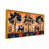 Traditional Gond Art Elephants and Trees Madhubani Canvas Wall Painting