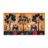 Traditional Gond Art Elephants and Trees Madhubani Canvas Wall Painting