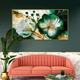 Beautiful Modern Golden Floral Canvas Wall Painting on Green Background