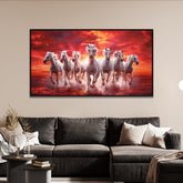 Vastu 7 Running Horses Canvas Wall Painting with Floating Frame