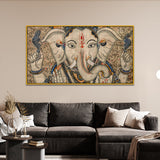 Traditional Lord Ganesha Vintage Traditional Madhubani Canvas Wall Painting