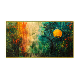 Panoramic Multicolor Nature Canvas Painting with Floating Frame
