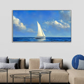 Abstract Canvas Painting of A Sailing Boat Gracefully Gliding Across Calm Blue Sea