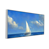 Abstract Canvas Painting of A Sailing Boat Gracefully Gliding Across Calm Blue Sea