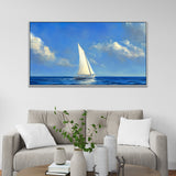 Abstract Canvas Painting of A Sailing Boat Gracefully Gliding Across Calm Blue Sea