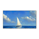 Abstract Canvas Painting of A Sailing Boat Gracefully Gliding Across Calm Blue Sea