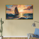 Beautiful Canvas Painting of A Sailboat in the Ocean with Sunset