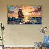 Beautiful Canvas Painting of A Sailboat in the Ocean with Sunset