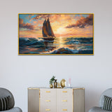 Beautiful Canvas Painting of A Sailboat in the Ocean with Sunset