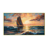 Beautiful Canvas Painting of A Sailboat in the Ocean with Sunset