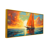 Abstract Canvas Painting of A Sailboat in the Ocean with a Sunrise