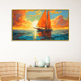 Abstract Canvas Painting of A Sailboat in the Ocean with a Sunrise
