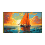 Abstract Canvas Painting of A Sailboat in the Ocean with a Sunrise