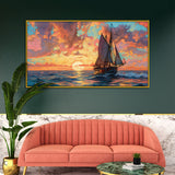 Coastal Décor Sailboat Sunset Digital Canvas Wall Painting