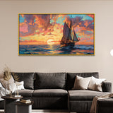 Coastal Décor Sailboat Sunset Digital Canvas Wall Painting