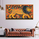 Vibrant Folk Art Style Traditional Lion Canvas Wall Painting