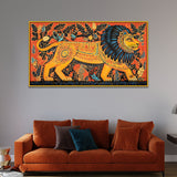Vibrant Folk Art Style Traditional Lion Canvas Wall Painting
