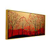 Gold and Red Tree Nature Canvas Wall Painting with Floating Frame