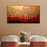 Gold and Red Tree Nature Canvas Wall Painting with Floating Frame