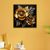 Luxury Golden 3D Metallic Flower Design Canvas Wall Painting