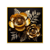 Luxury Golden 3D Metallic Flower Design Canvas Wall Painting
