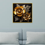 Luxury Golden 3D Metallic Flower Design Canvas Wall Painting