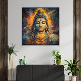 Divine Lord Shiva Cosmic Meditation in Vibrant Colors | Spiritual Canvas Wall Painting