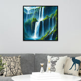 Tranquil Cascade – Layered Waterfall Square Canvas Wall Painting