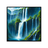 Tranquil Cascade – Layered Waterfall Square Canvas Wall Painting