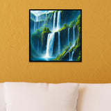 Tranquil Cascade – Layered Waterfall Square Canvas Wall Painting