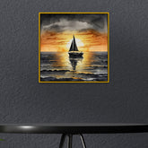 Sailboat Sunset Nautical Watercolor Canvas Wall Painting of Ocean Serenity