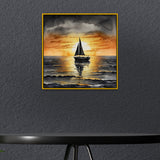 Sailboat Sunset Nautical Watercolor Canvas Wall Painting of Ocean Serenity
