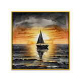 Sailboat Sunset Nautical Watercolor Canvas Wall Painting of Ocean Serenity