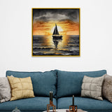 Sailboat Sunset Nautical Watercolor Canvas Wall Painting of Ocean Serenity