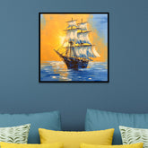 Sunset Sail Boat Digital Printed Canvas Wall Painting for Home and Office Décor