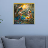 Radha Krishna Canvas Wall Painting with Floating Frame