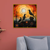 Abstract Crow Wall Decorative Art with Cosmic Sunset Background Canvas Painting