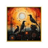 Abstract Crow Wall Decorative Art with Cosmic Sunset Background Canvas Painting