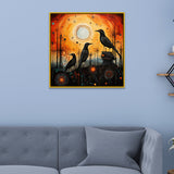 Abstract Crow Wall Decorative Art with Cosmic Sunset Background Canvas Painting