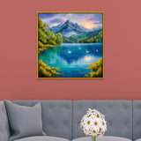 Serene Mountain Lake Canvas Wall Painting with Floating Frame