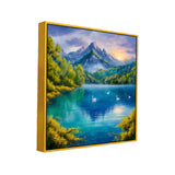 Serene Mountain Lake Canvas Wall Painting with Floating Frame