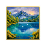 Serene Mountain Lake Canvas Wall Painting with Floating Frame
