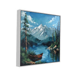 Snow Capped Mountain Nature Painting with Boat, Trees for Home Décor