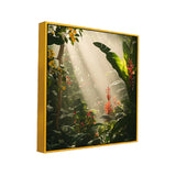 Tropical Jungle Canvas Wall Painting with Lush Greenery & Exotic Flowers
