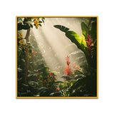 Tropical Jungle Canvas Wall Painting with Lush Greenery & Exotic Flowers