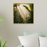 Tropical Jungle Canvas Wall Painting with Lush Greenery & Exotic Flowers