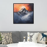 Majestic Mount Everest Mountain Canvas Wall Painting with Fiery Sunset & Mist
